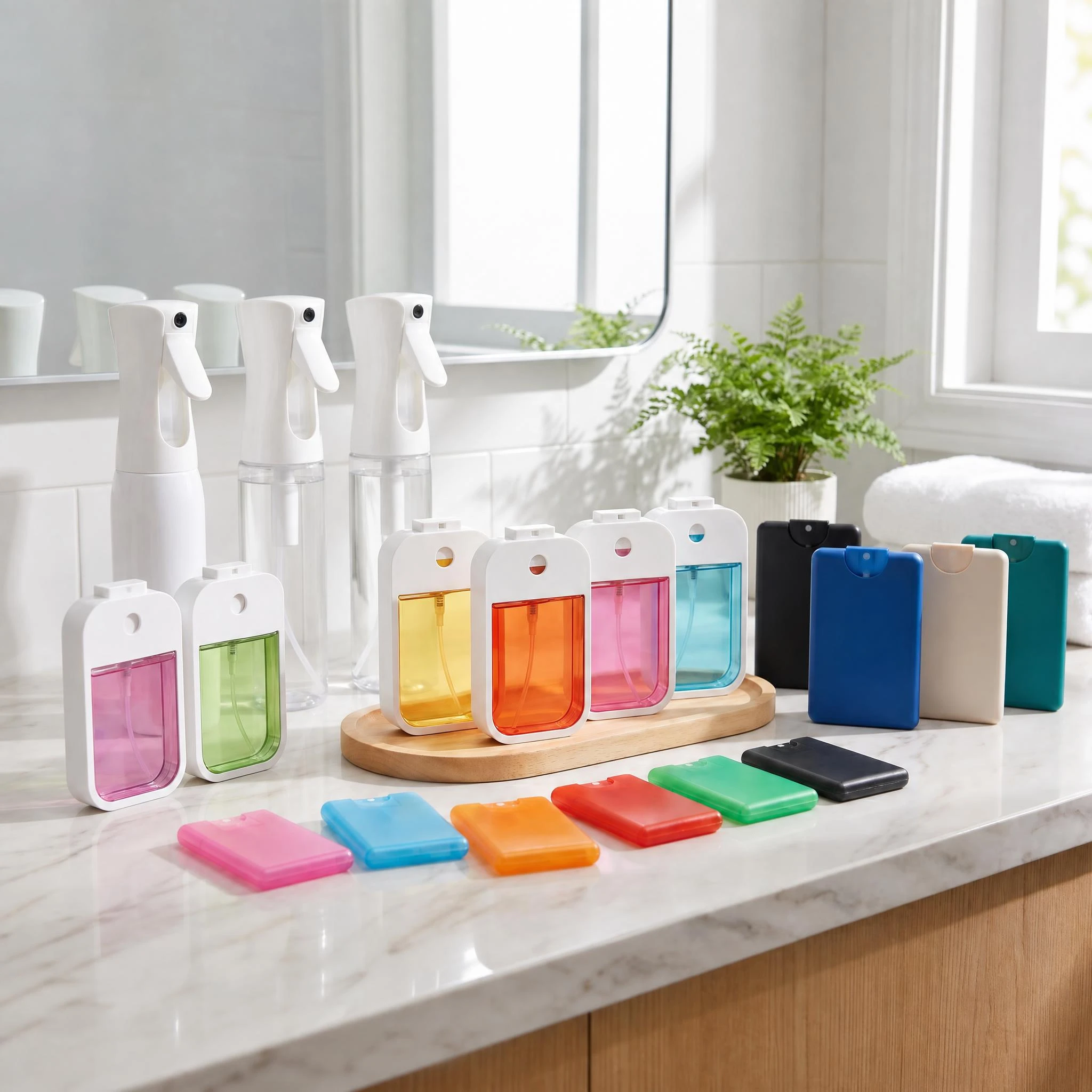 Pocket-sized card spray bottles and fine mist sprayers for perfume, disinfectant and skincare, custom logo printing
