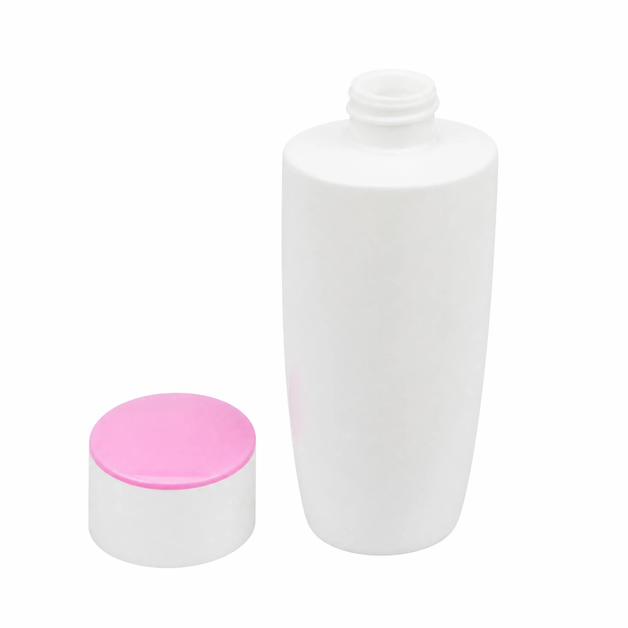 empty 120ml pe flat plastic bottle with open pink cap refillable