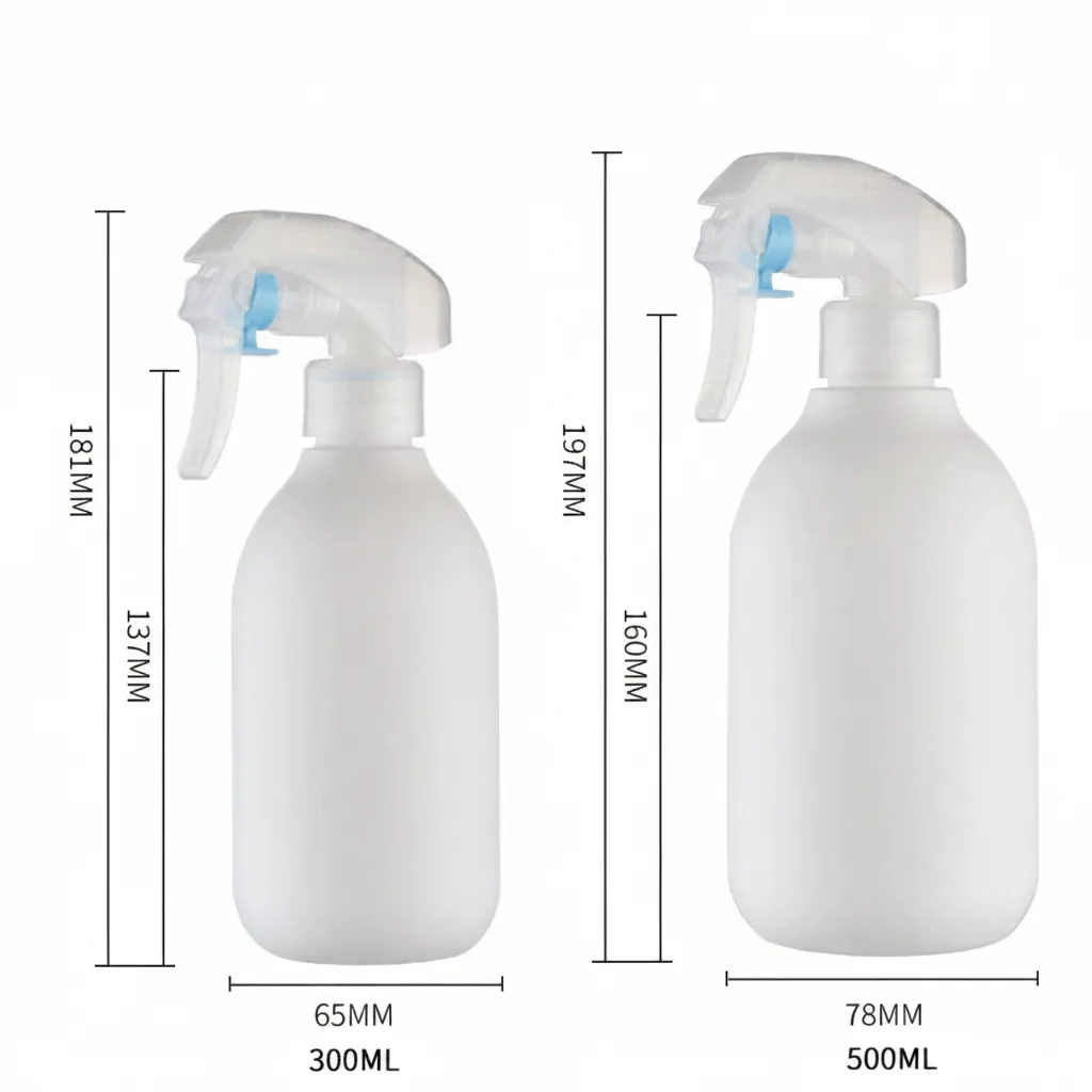 300ml and 500ml spray bottle size and dimension comparison chart
