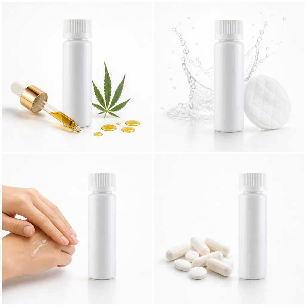 30ml PCR press turn bottles 4 grid real usage scenarios CBD oil toner sanitizer pills