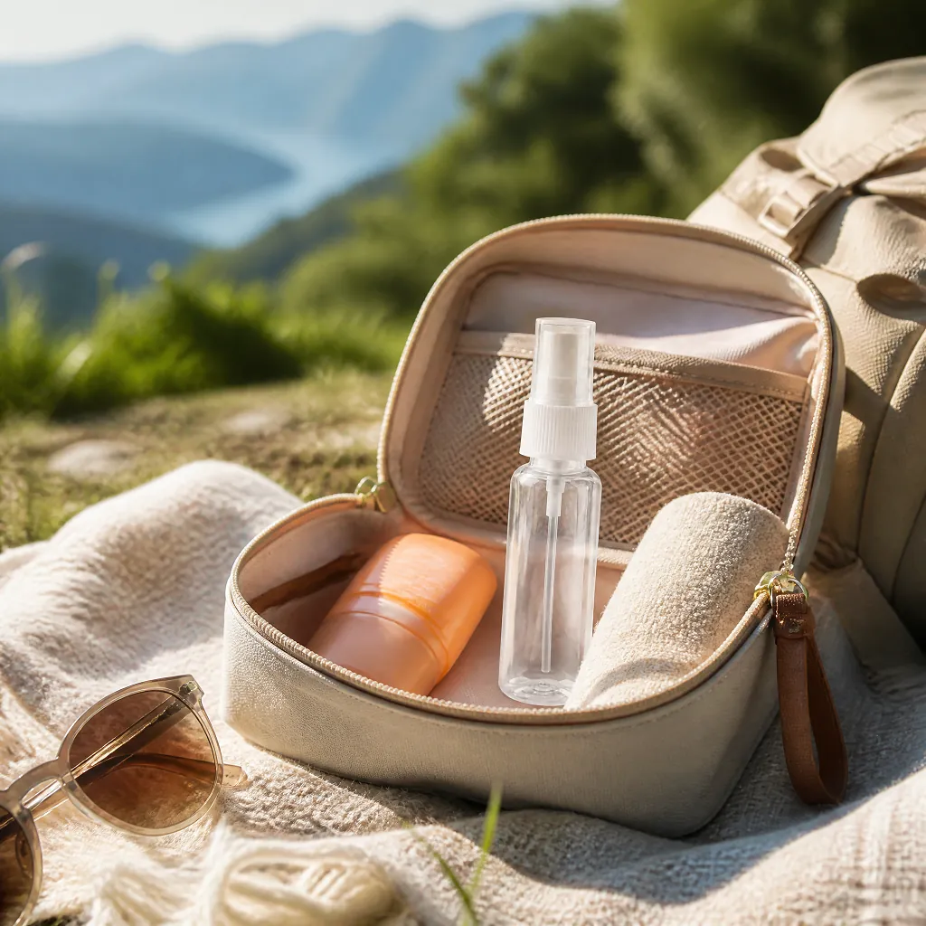 30ml travel size spray bottle in toiletry bag outdoor wholesale plastic bottle manufacturer custom OEM