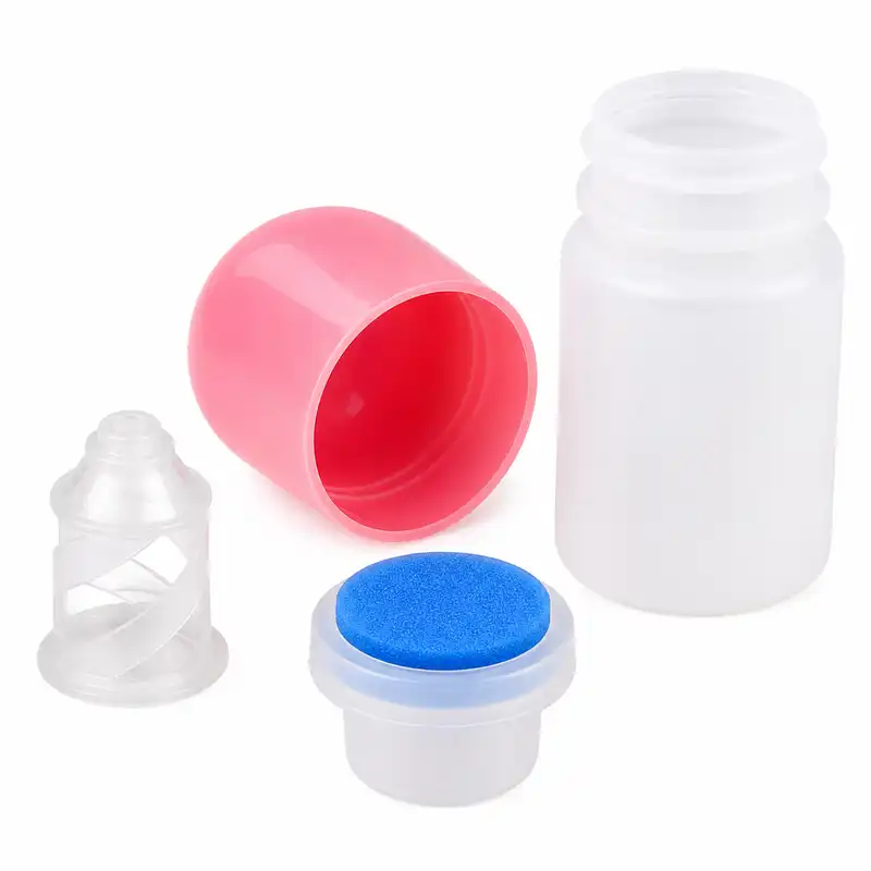50ml hdpe sponge applicator bottle pink cap component photo wholesale plastic bottle manufacturer custom OEM