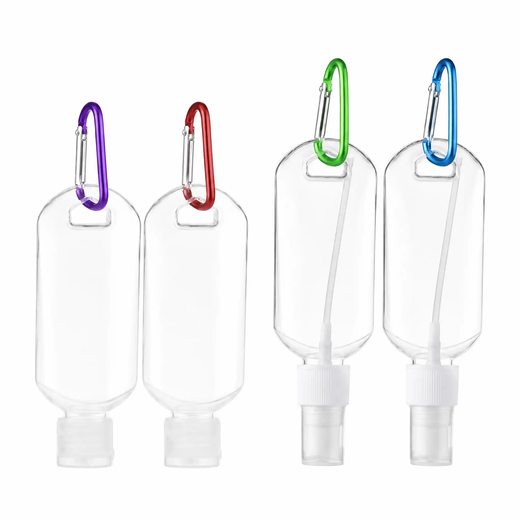 50ml Transparent Leaf Shape Hand Sanitizer Bottle with Orange Carabiner Keychain