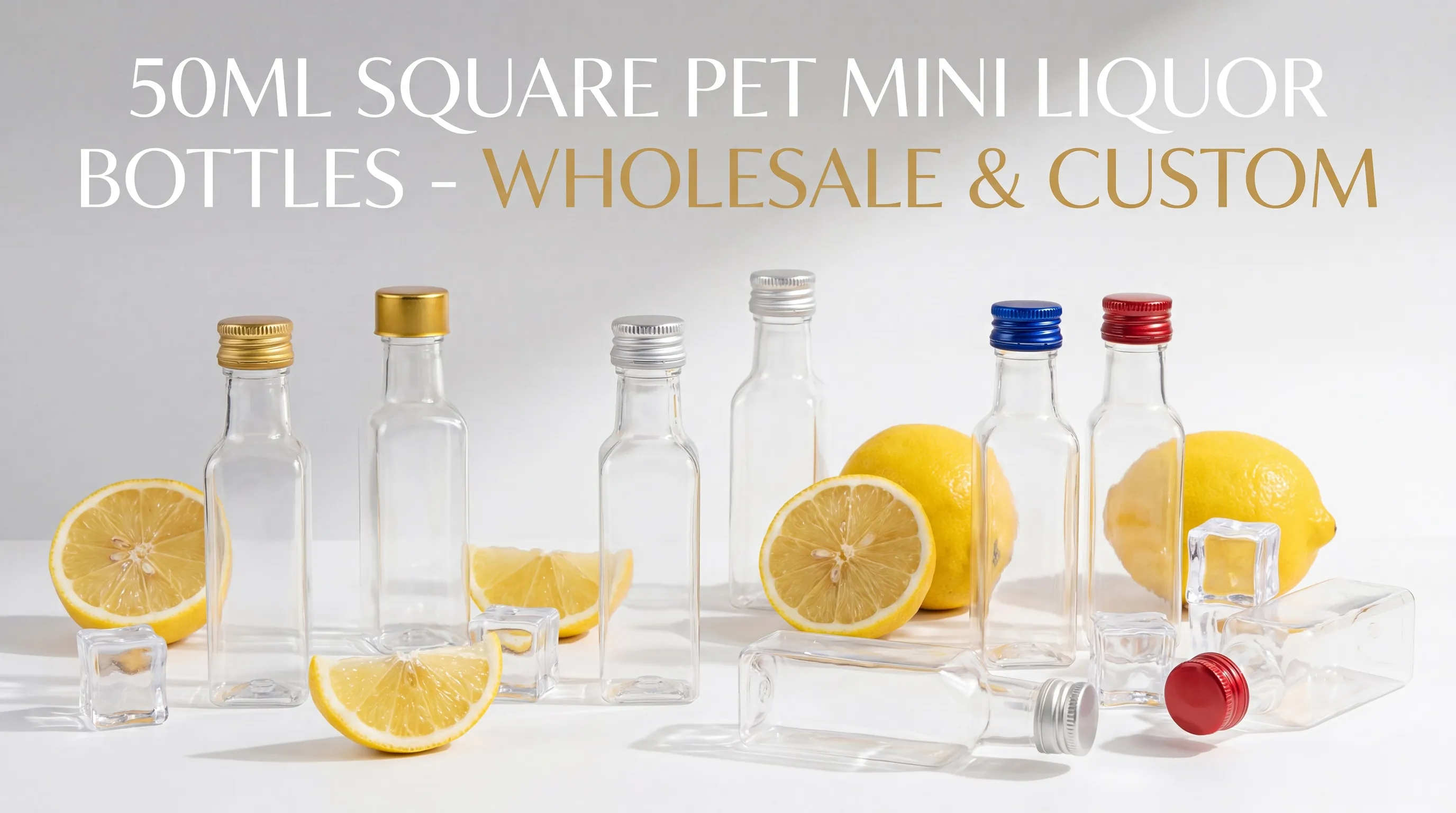 50ml square pet mini liquor bottles wholesale custom multi caps wholesale manufacturer