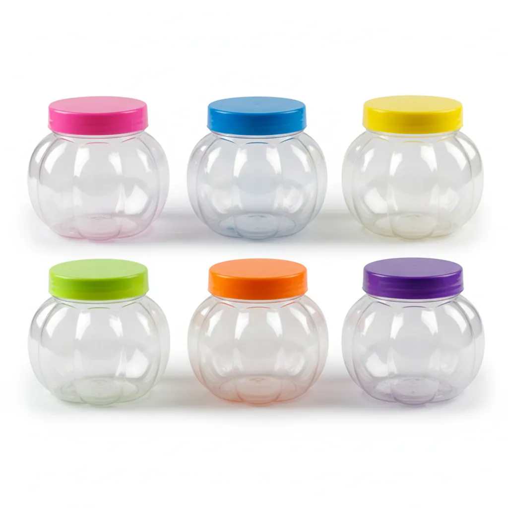60ml PET pumpkin jars set with 6 colorful lids pink blue yellow green orange purple