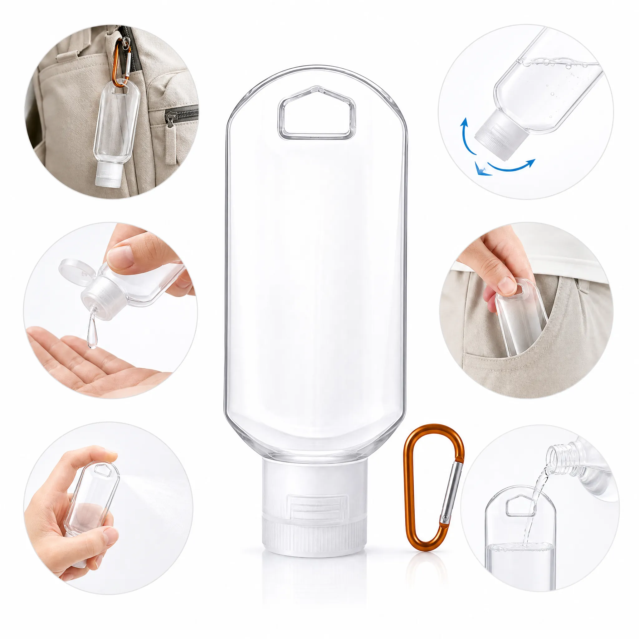 60ml PE spray bottle multiple uses infographic hanging spraying filling carrying