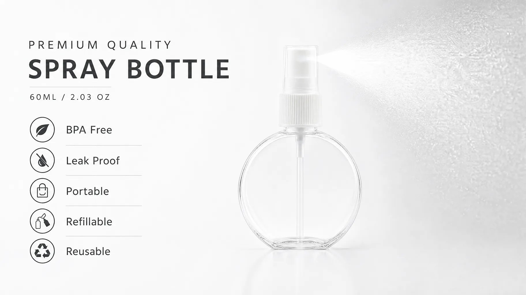 60ml premium spray bottle banner bpa free leak proof portable wholesale manufacturer