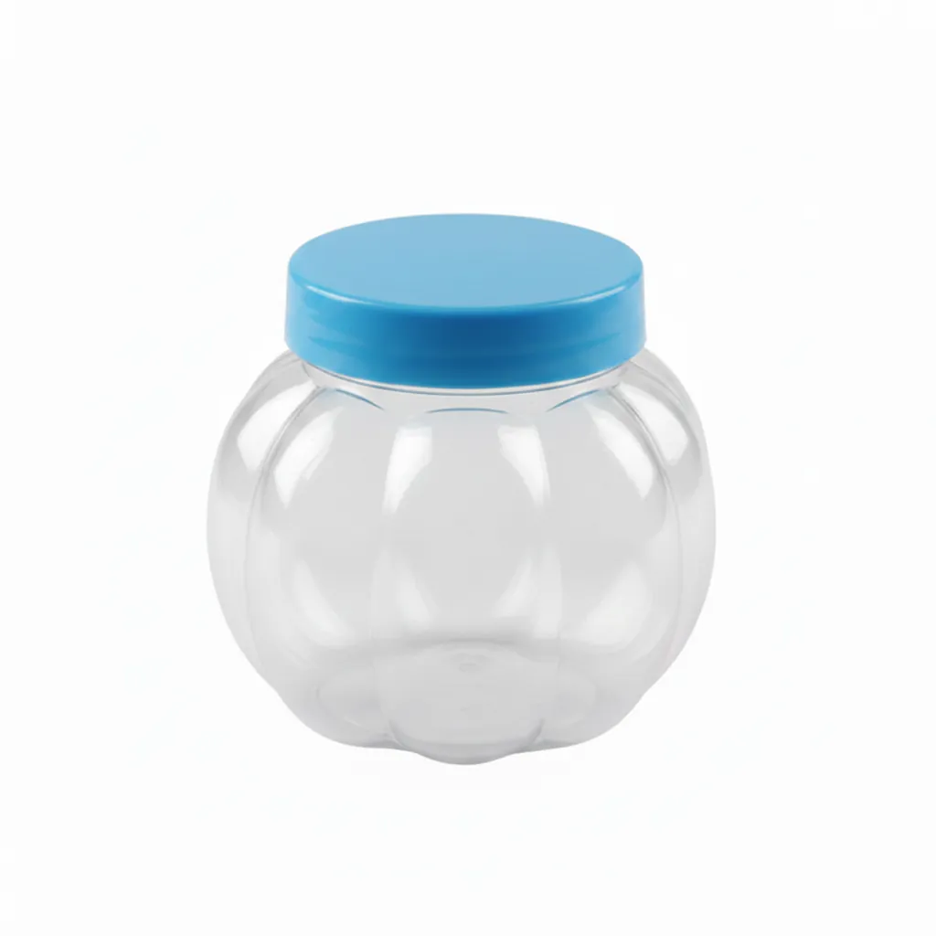 60ml transparent PET pumpkin shape plastic jar with blue lid for milk tablet storage