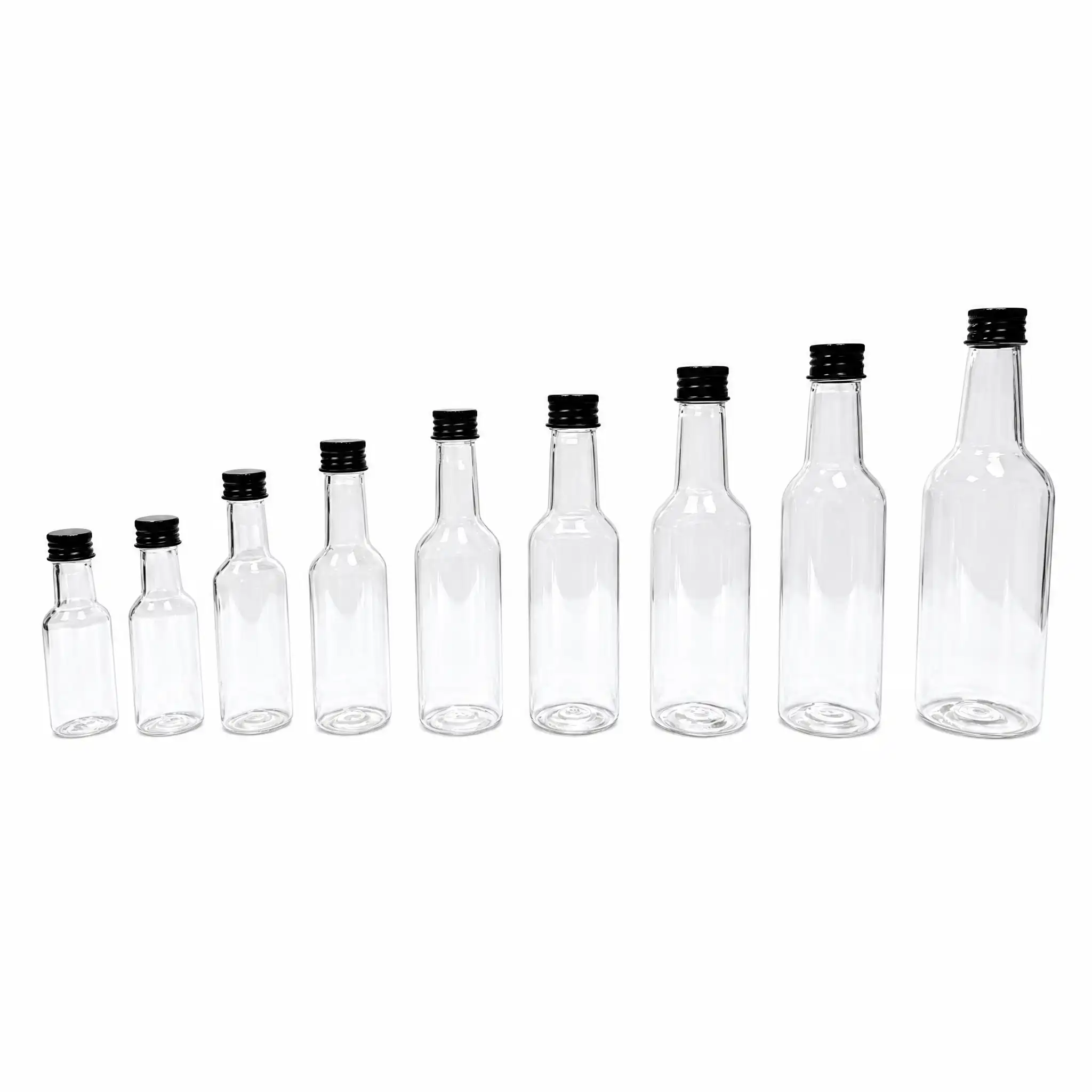 multi capacity clear pet mini bottles 10ml 100ml liquor wine bottles wholesale plastic bottle manufacturer custom OEM