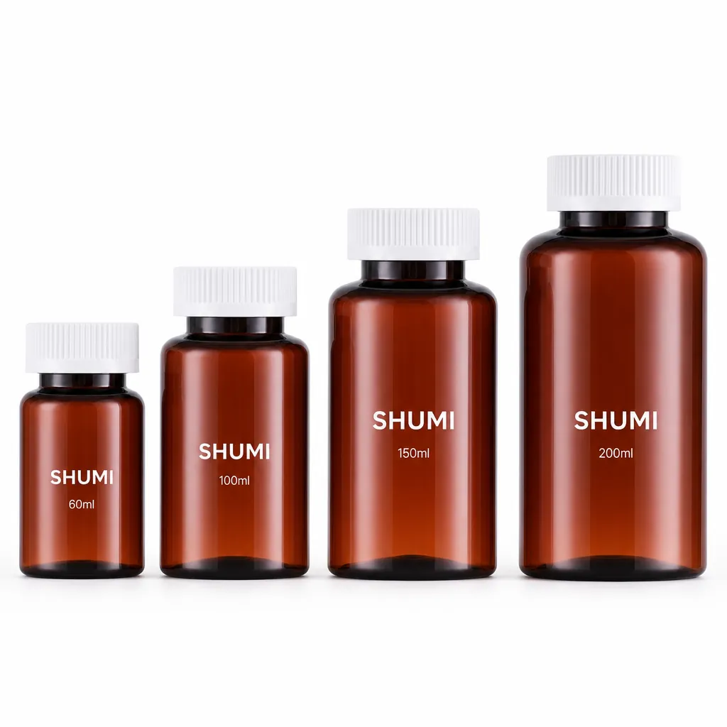 60ml 100ml 150ml 200ml amber wide mouth pet bottle size comparison