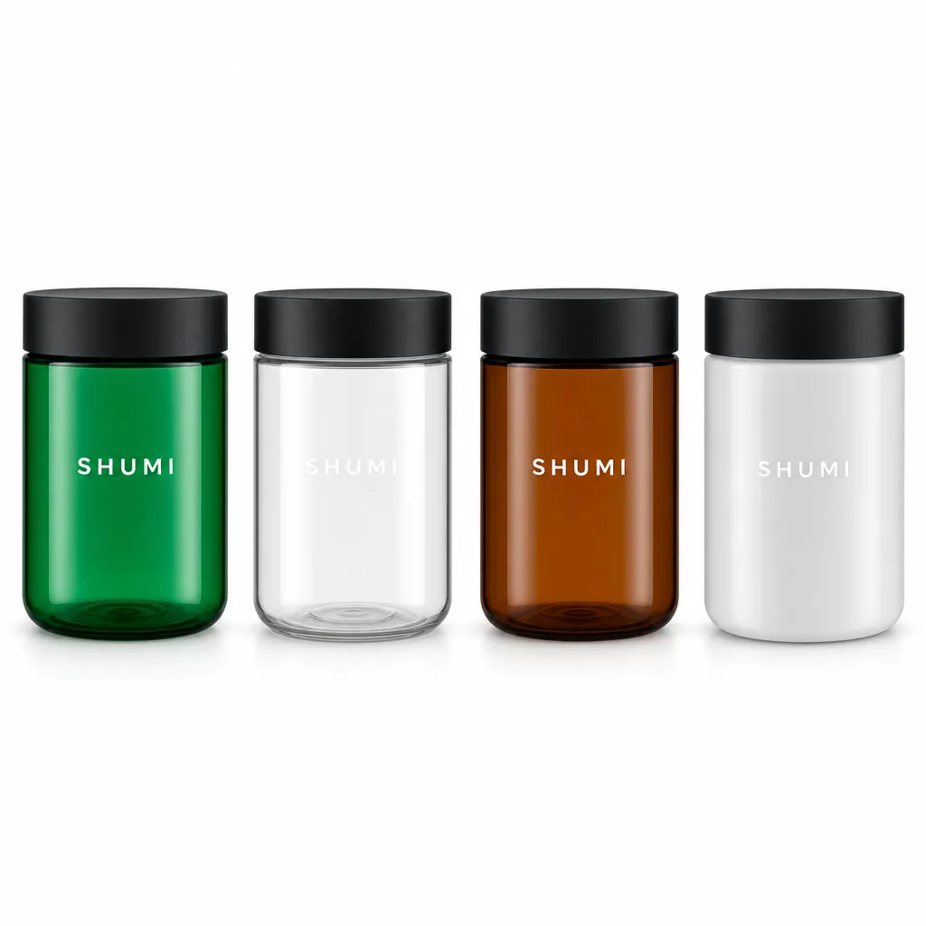 green clear amber white child resistant plastic jar for packaging