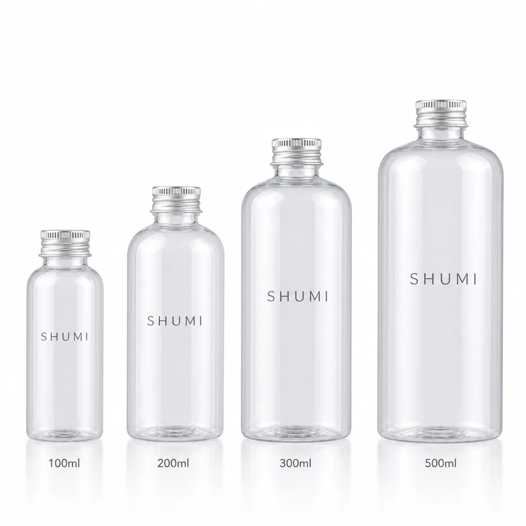 100ml 200ml 300ml 500ml clear chubby pet plastic bottle size comparison