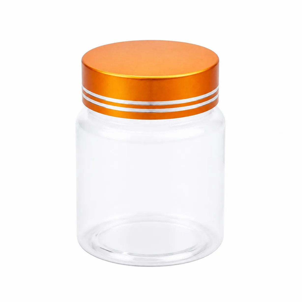 food grade clear pet pill bottle with custom orange cap for vitamins