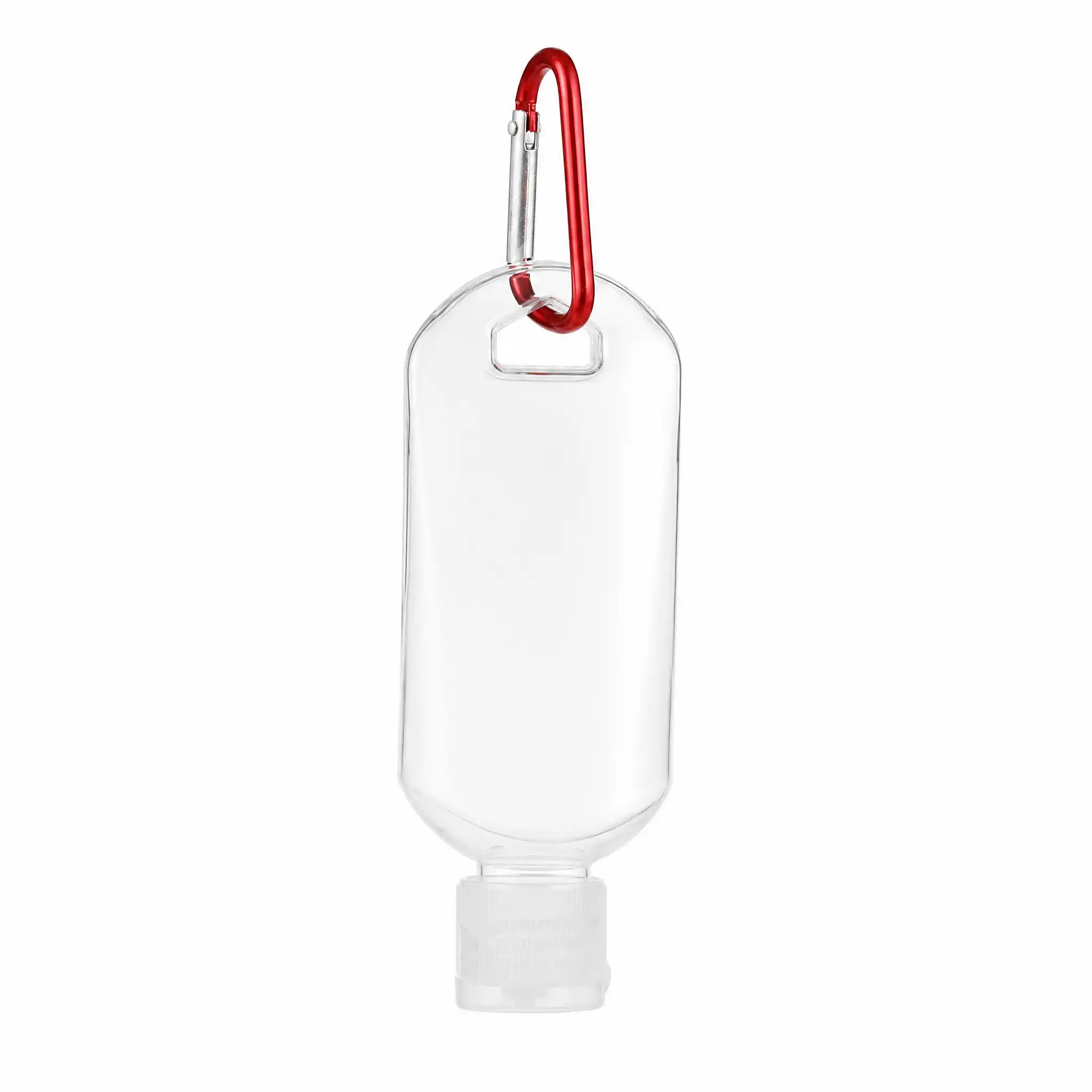 clear plastic empty hand sanitizer squeeze bottle with red aluminum carabiner clip wholesale plastic bottle manufacturer custom OEM