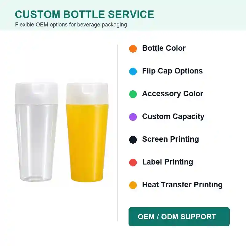 Custom bottle service options for 350ml PET flip top juice beverage bottles OEM ODM