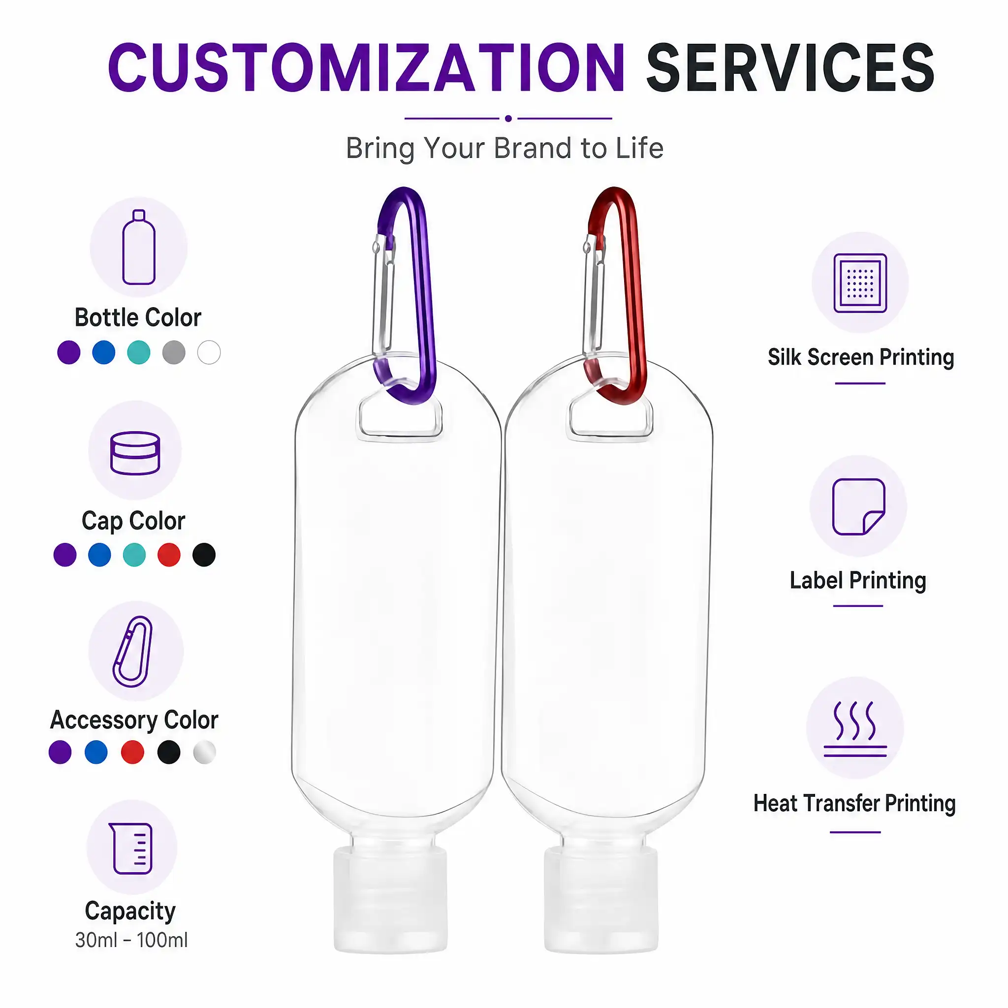 customization services for hand sanitizer bottles color printing options wholesale plastic bottle manufacturer custom OEM
