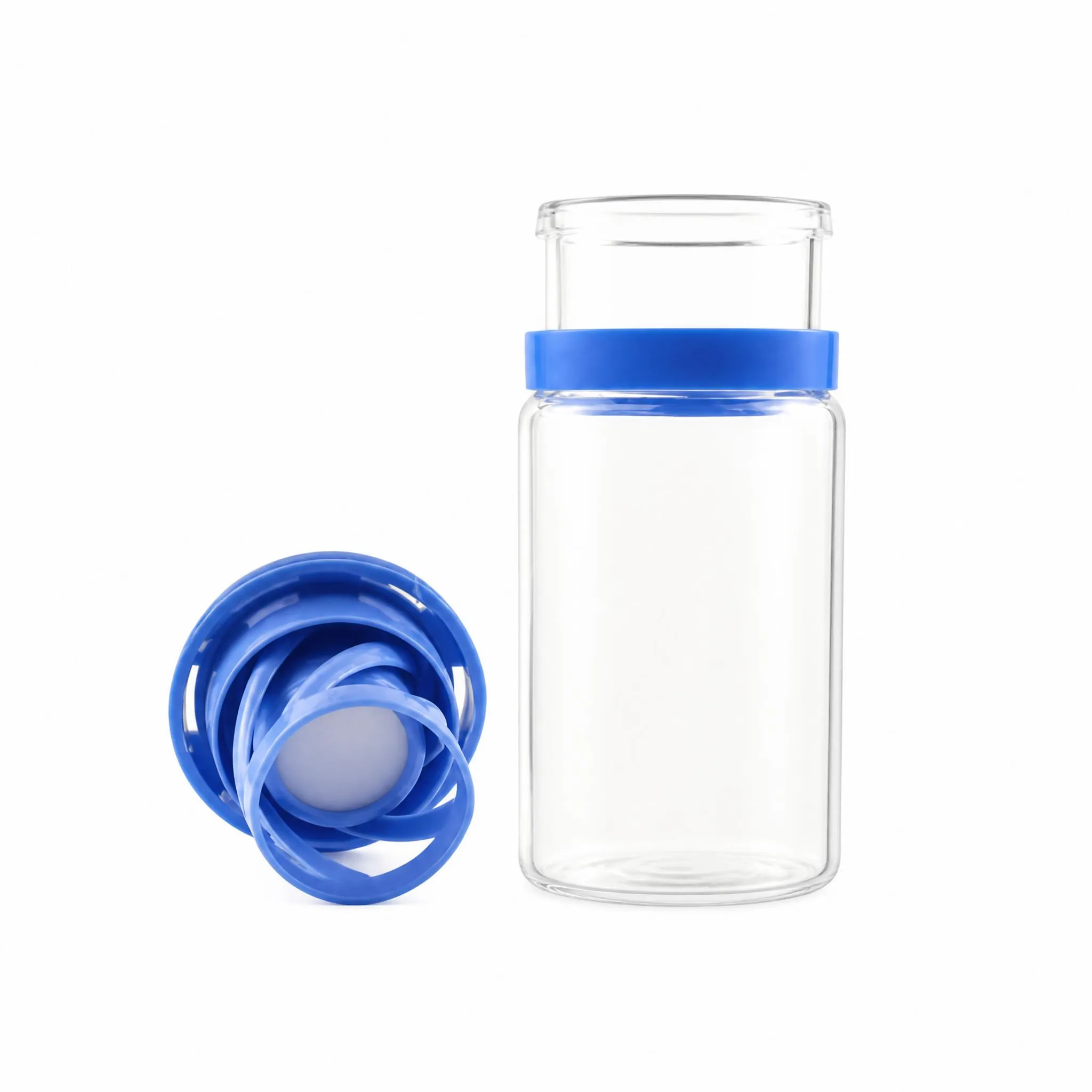 50ml wide mouth desiccant bottle with blue cap removed