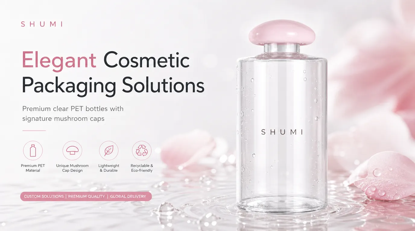 elegant clear pet bottle mushroom cap cosmetic packaging bestseller banner