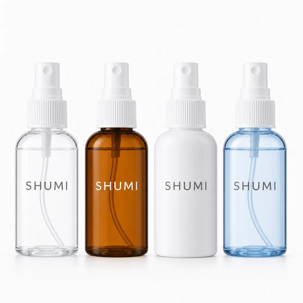clear amber white blue fine mist spray bottle for cosmetic and household use