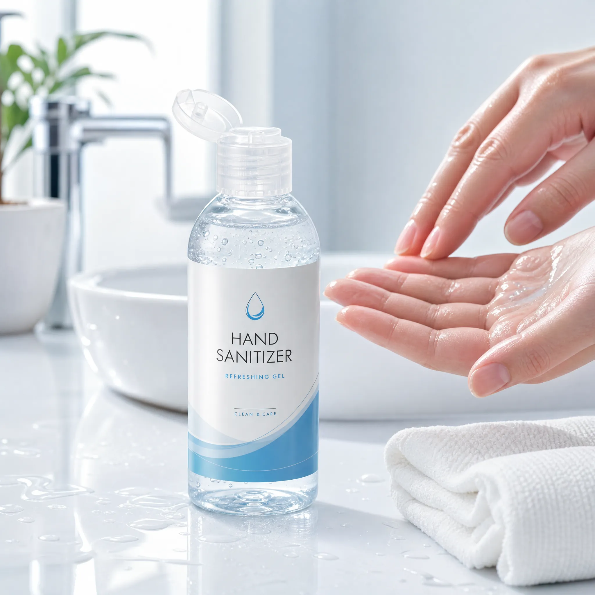 using hand sanitizer from clear PET flip top squeeze bottle personal care hygiene product