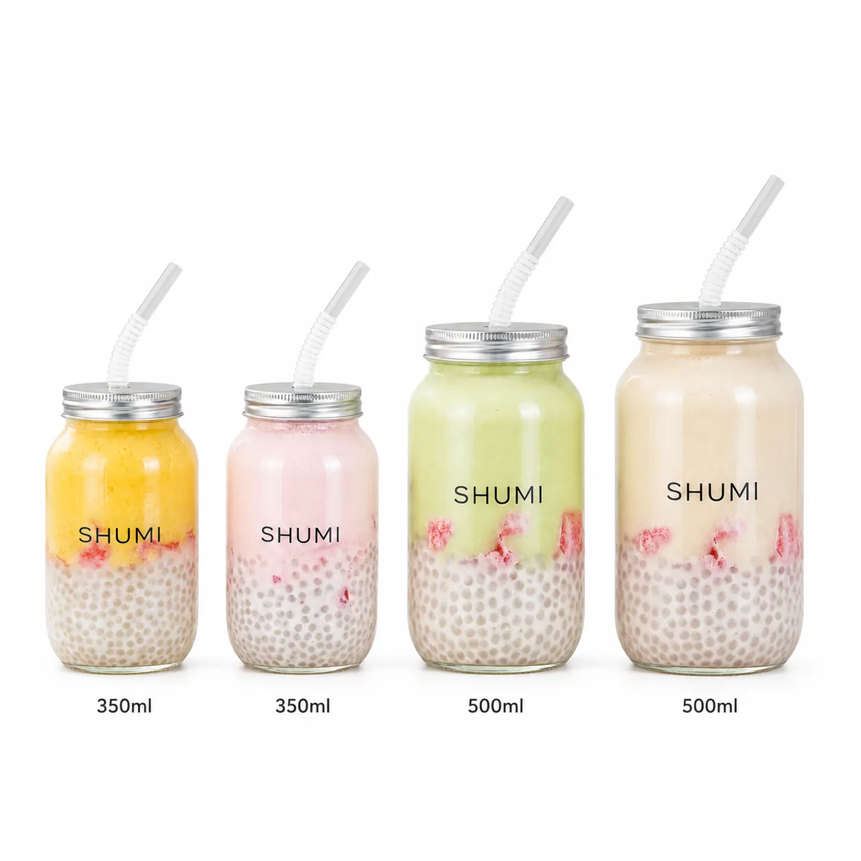 350ml 500ml clear mason jar milk tea bottle size comparison