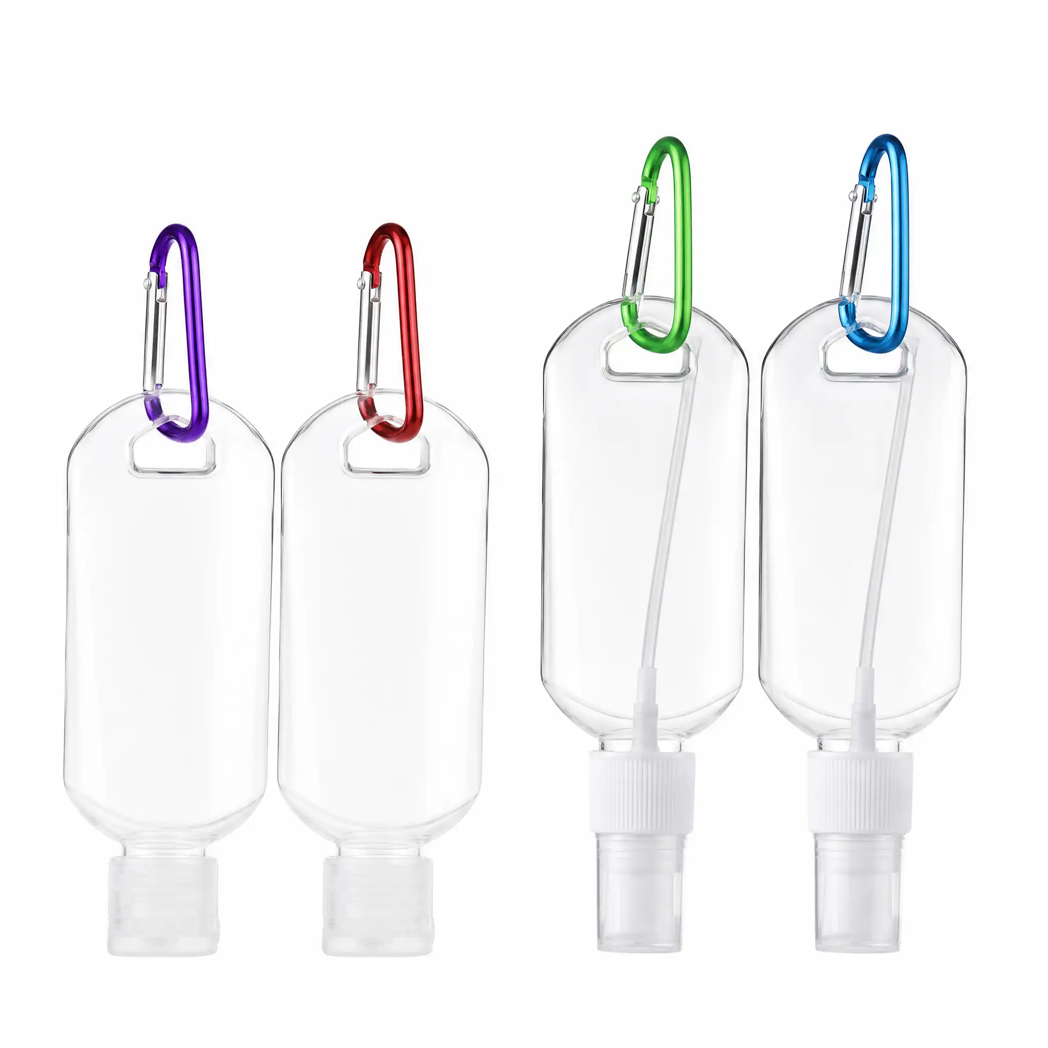 multi color 50ml petg spray bottles with carabiners spray flip top wholesale plastic bottle manufacturer custom OEM