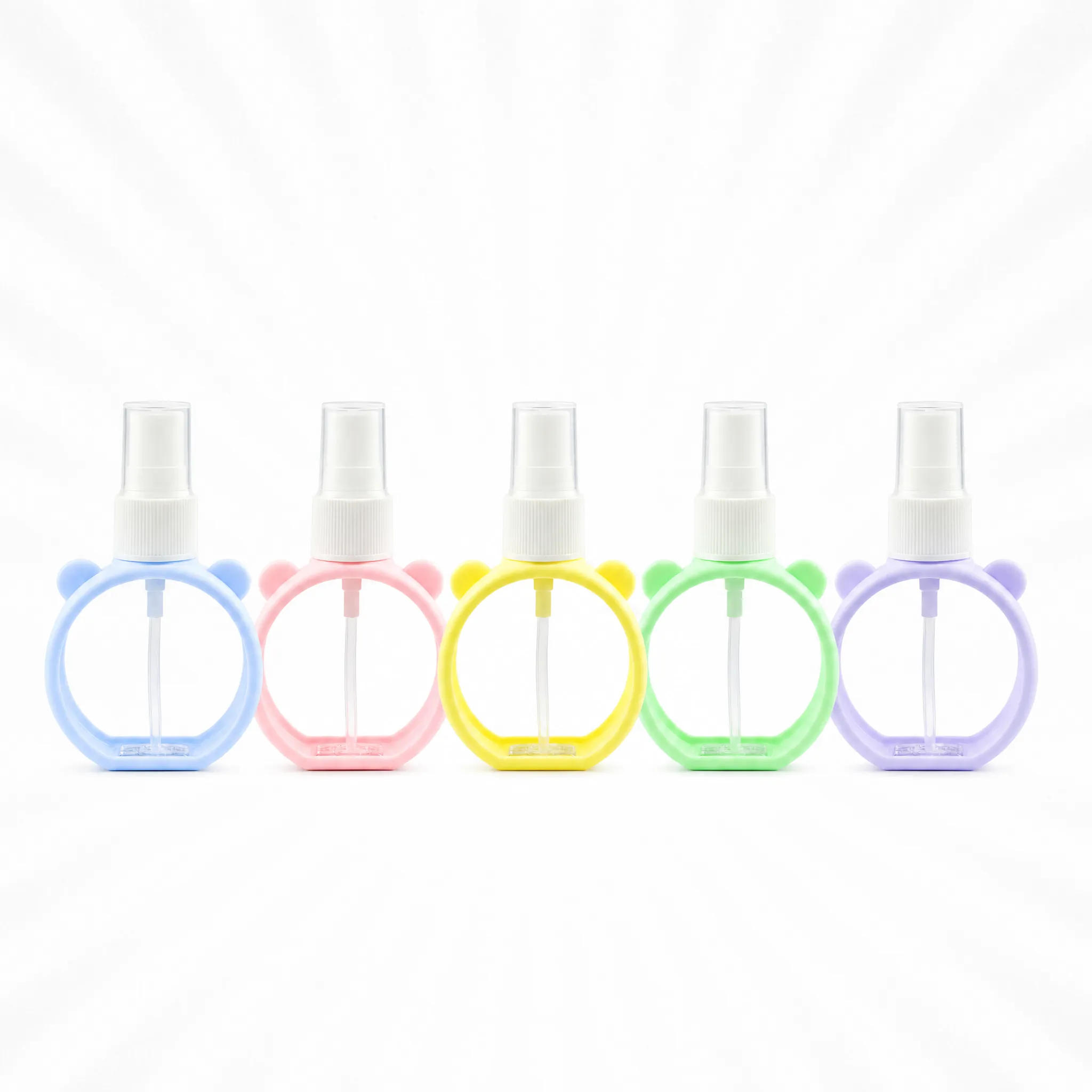 multi color 60ml spray bottles with bear silicone sleeves wholesale plastic bottle manufacturer custom OEM