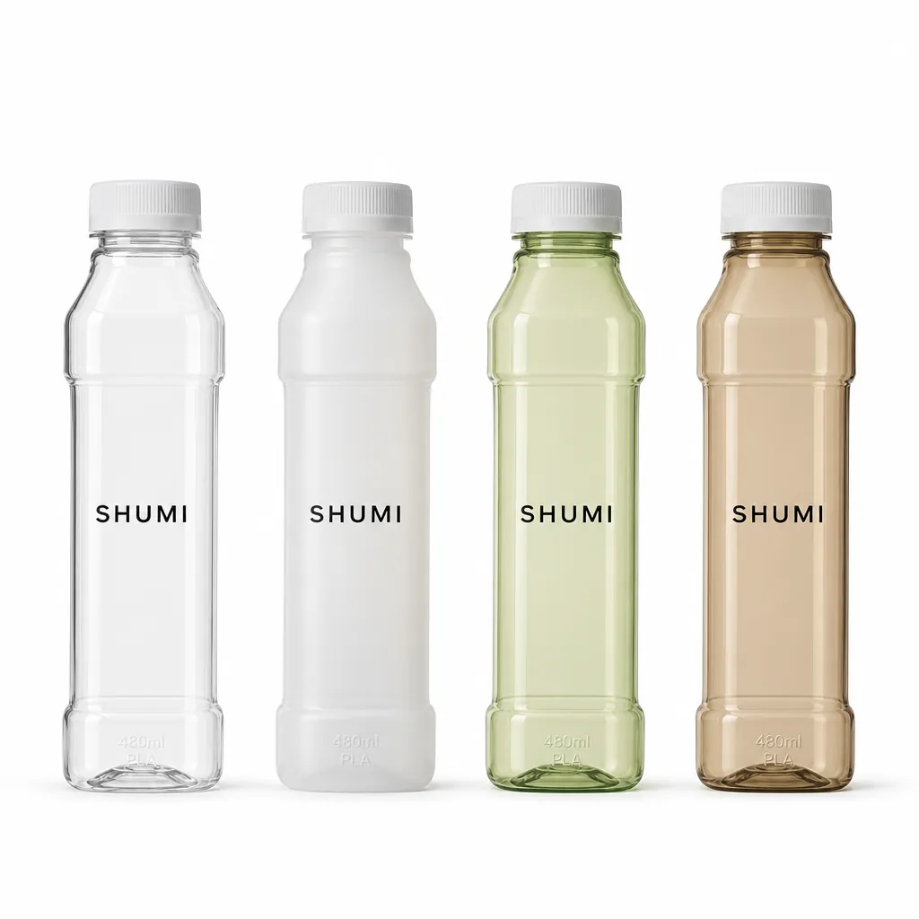 Clear frosted light green light brown multi color 480ml PLA bamboo beverage bottles
