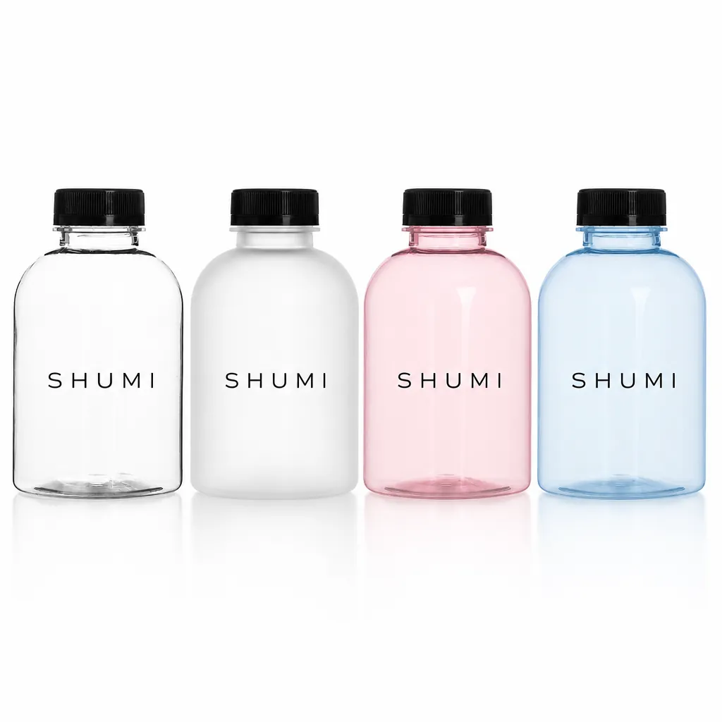 Clear frosted pink light blue multi color 350ml PLA chubby beverage bottles