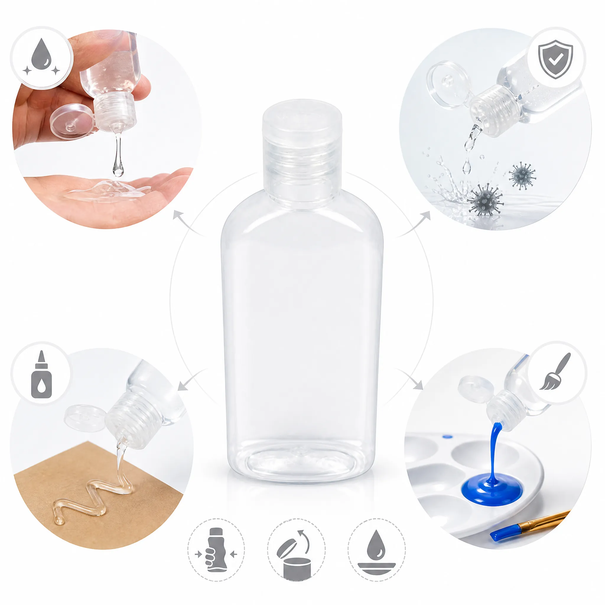 multi-purpose clear pet squeeze bottles for hand sanitizer glue paint disinfectant liquid