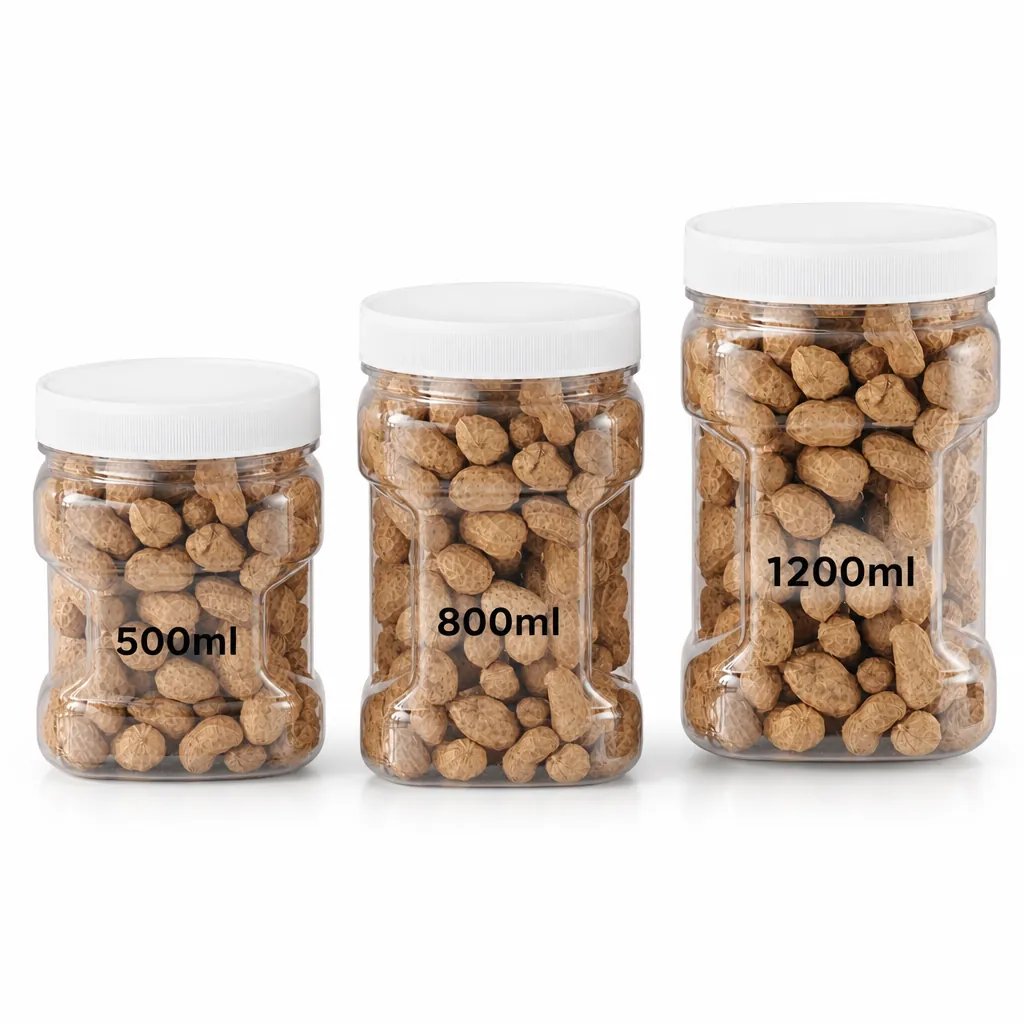 PCR plastic airtight food storage jars 500ml 800ml 1200ml different capacities size comparison