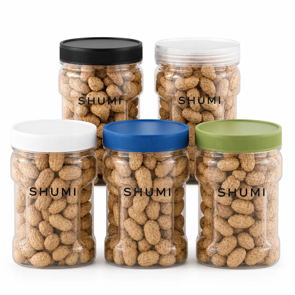 PCR plastic airtight food storage jars multi color lid options white black blue green transparent
