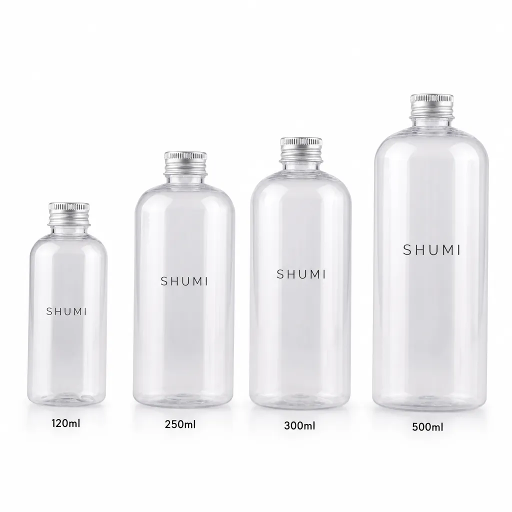 PCR PET Boston bottles 120ml 250ml 300ml 500ml different capacities size comparison