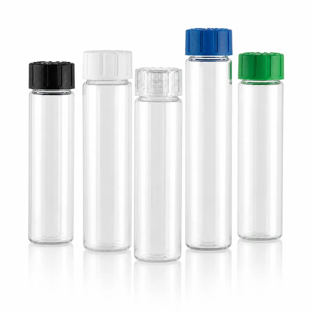 PCR clear plastic tube bottles with multi color child resistant caps black white blue green