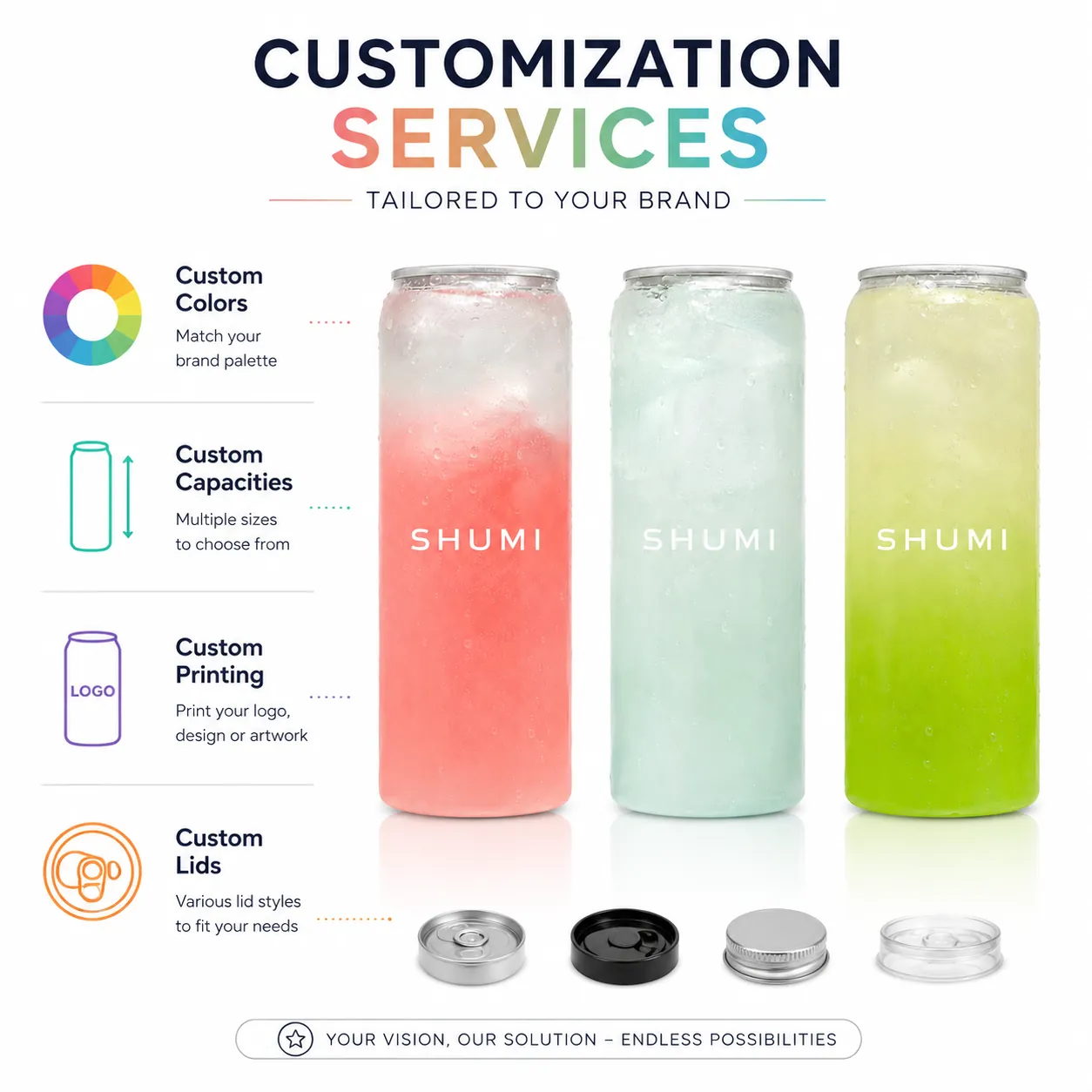 custom color size printing lid disposable pet can bottle service