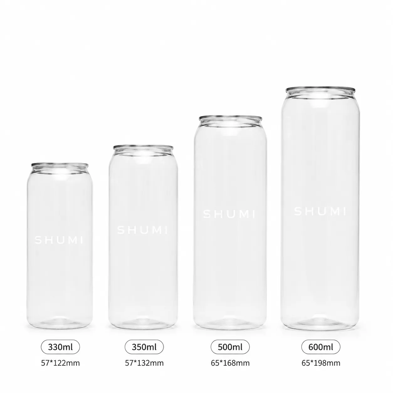 330ml 350ml 500ml 600ml disposable pet can bottle size comparison