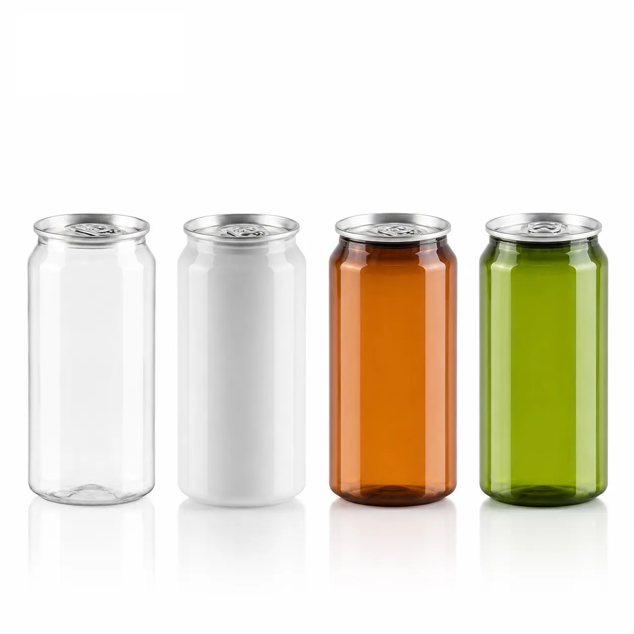 clear white amber green pet can bottle for beverage packaging