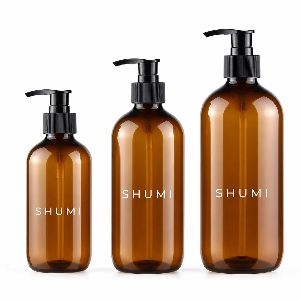 250ml 300ml 500ml amber pet pump bottle size comparison