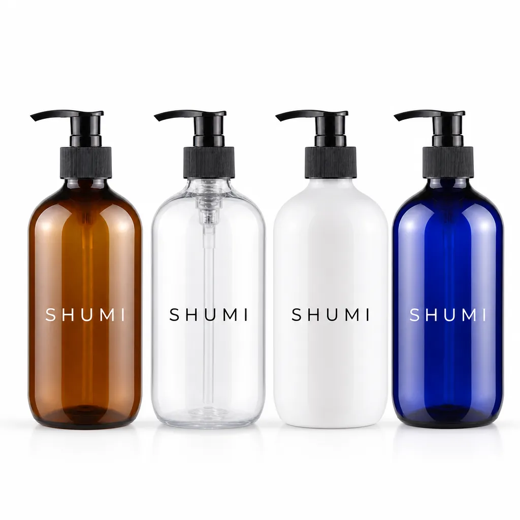 amber clear white blue pet pump bottle for cosmetic packaging