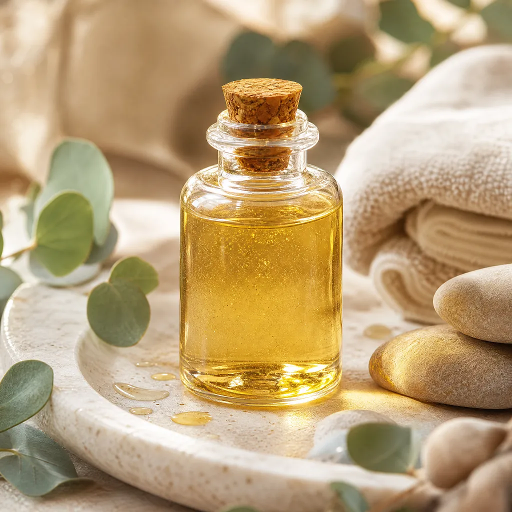 petg essential oil bottle with cork stopper on spa tray with eucalyptus wholesale plastic bottle manufacturer custom OEM