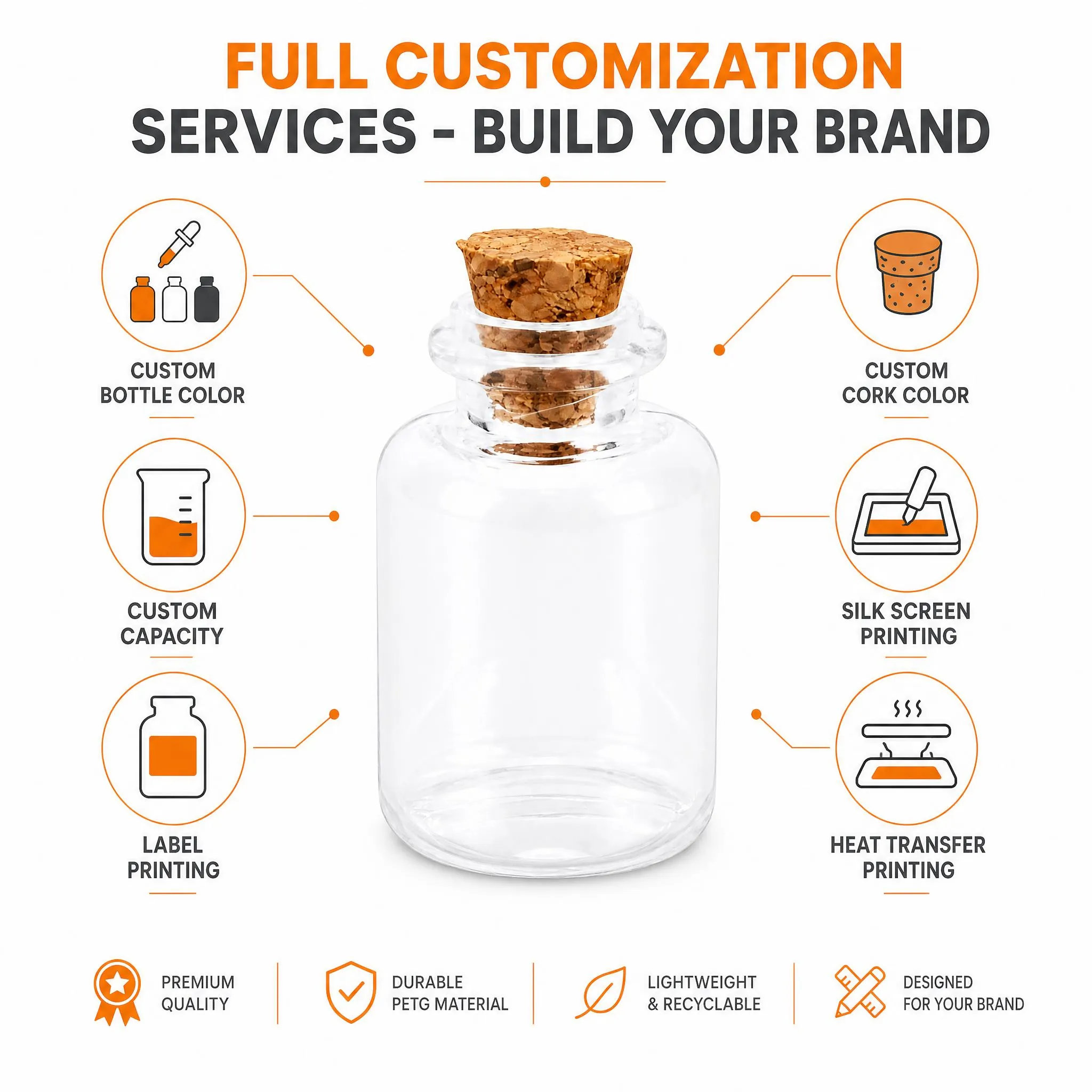 petg mini bottles with cork stoppers full customization services wholesale plastic bottle manufacturer custom OEM