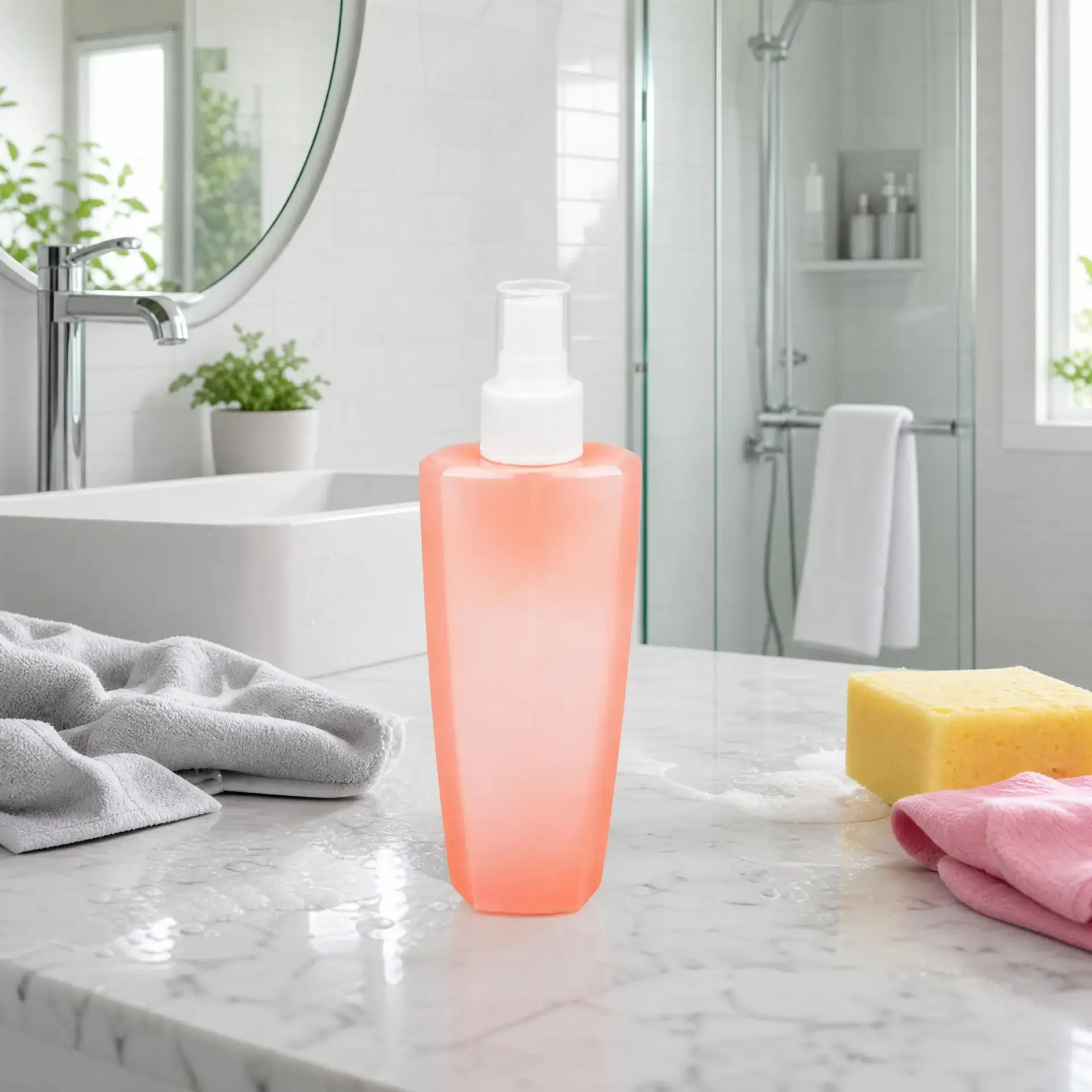 pink petg spray bottle luxury bathroom scene wholesale plastic bottle manufacturer custom OEM