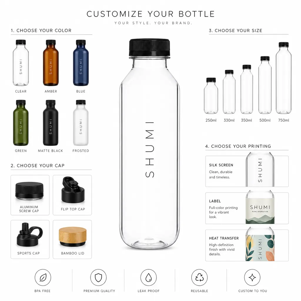 custom PLA bottle color lid capacity silk screen printing services