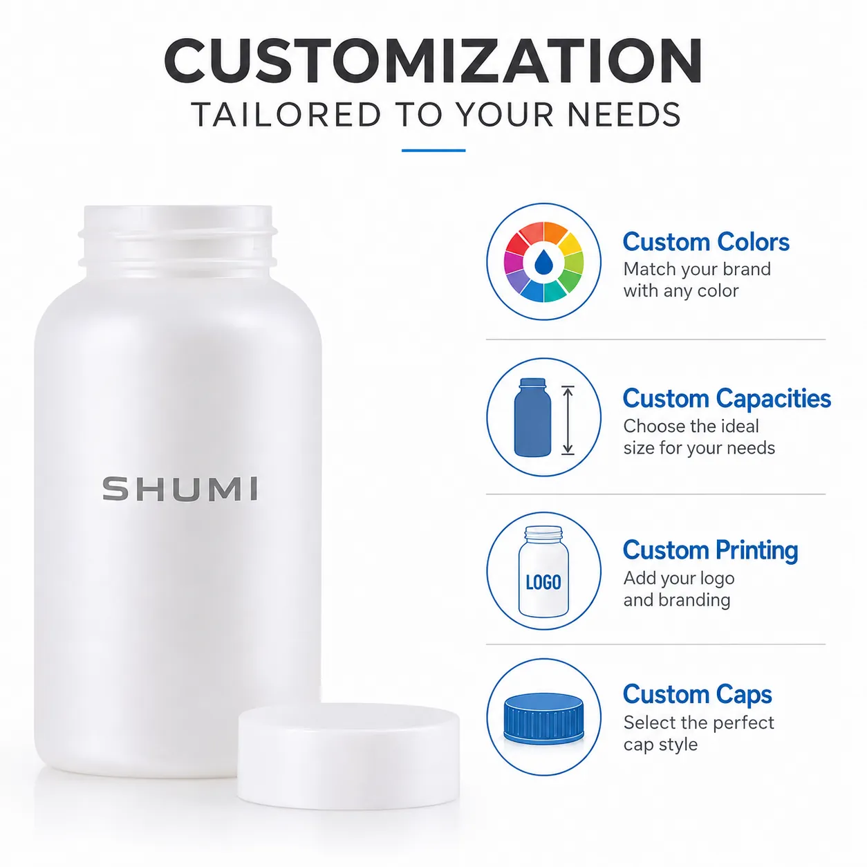 custom color size printing cap biodegradable pla supplement bottle service