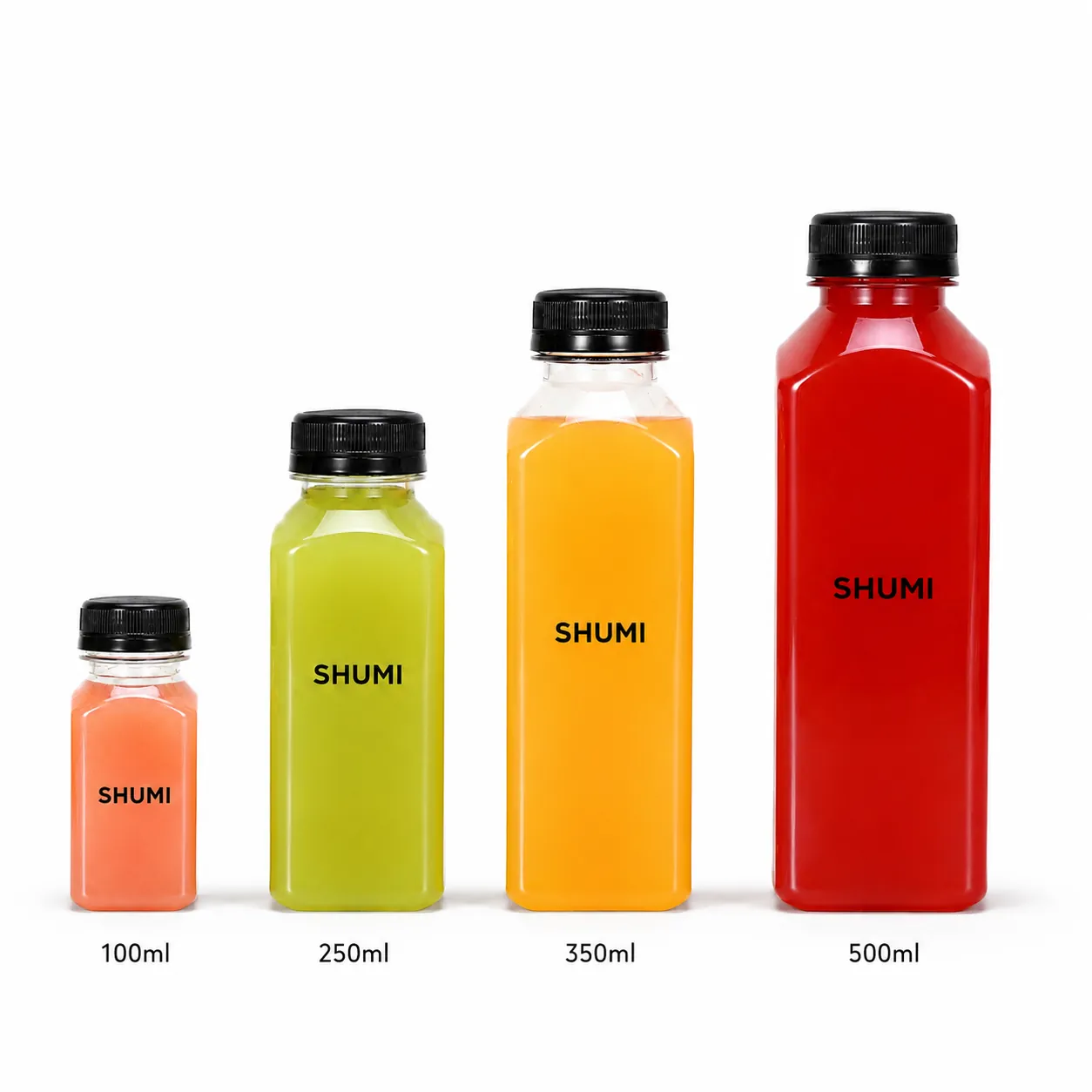 clear red yellow green square plastic beverage bottle for juice milk tea