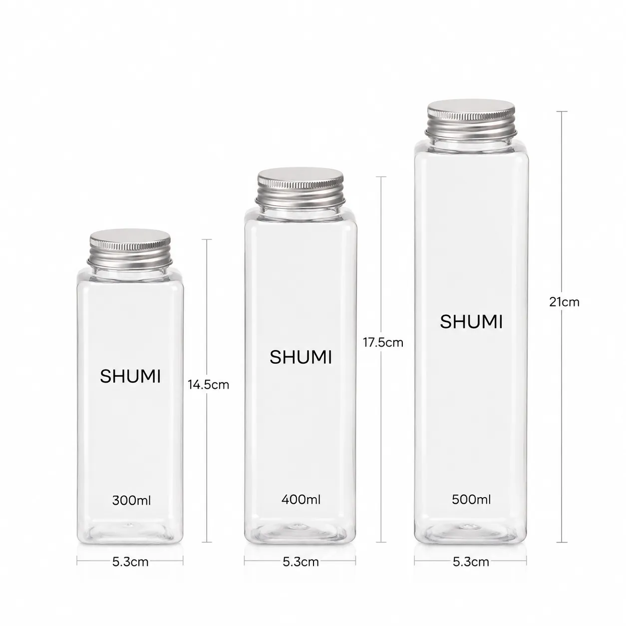 300ml 400ml 500ml clear square pet bottle size comparison
