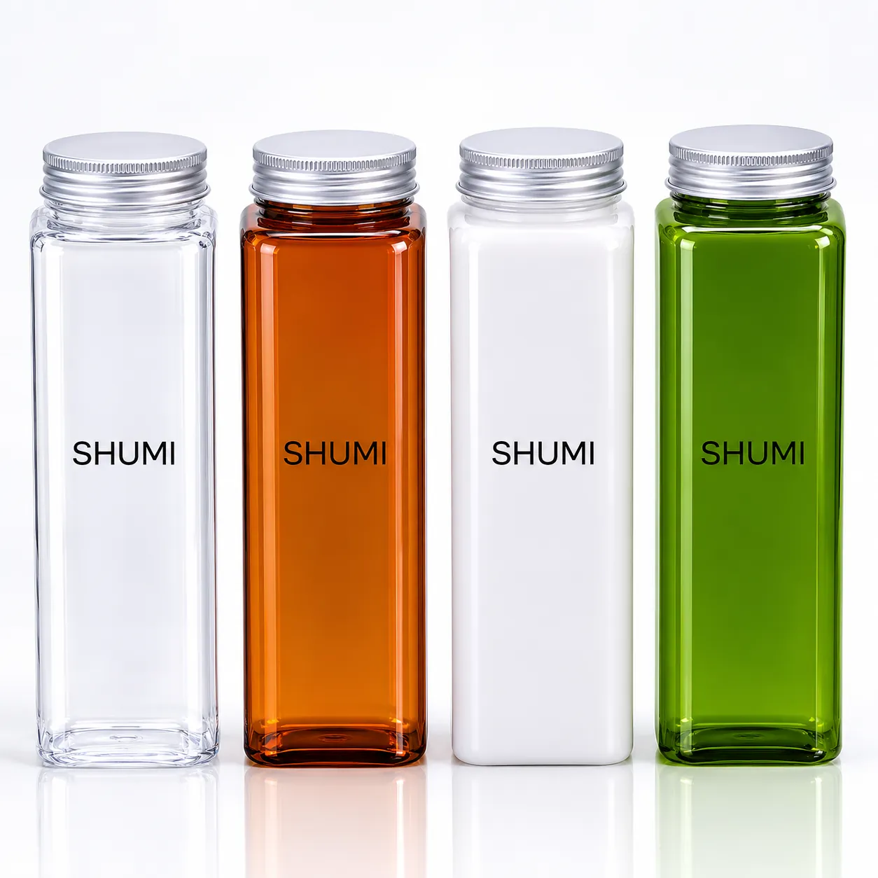clear amber white green square pet beverage bottle for takeaway
