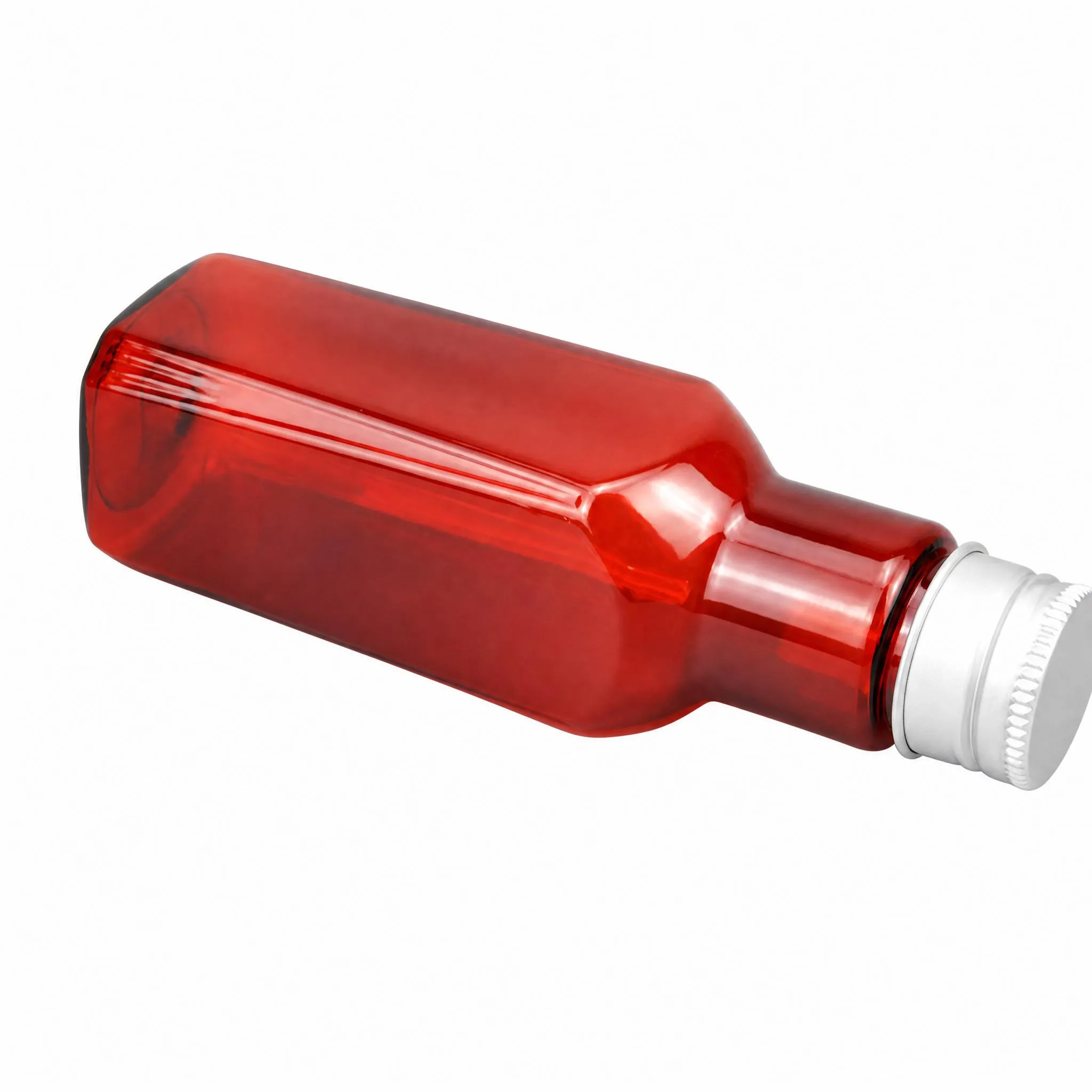 100ml square pet bottle with aluminum cap placed beside