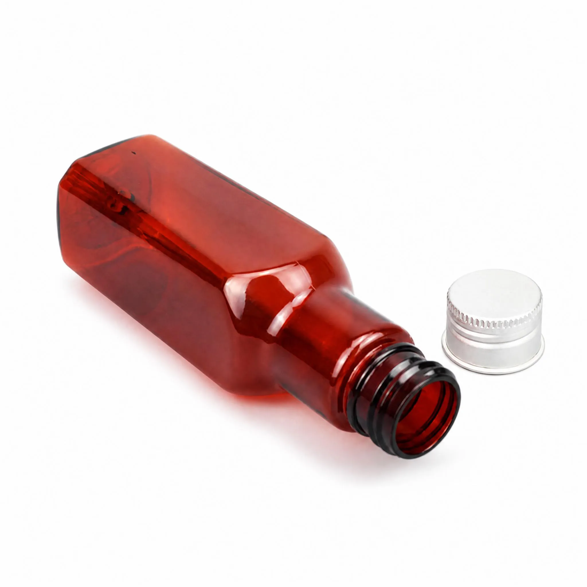 open 100ml square pet oral liquid bottle with aluminum screw cap
