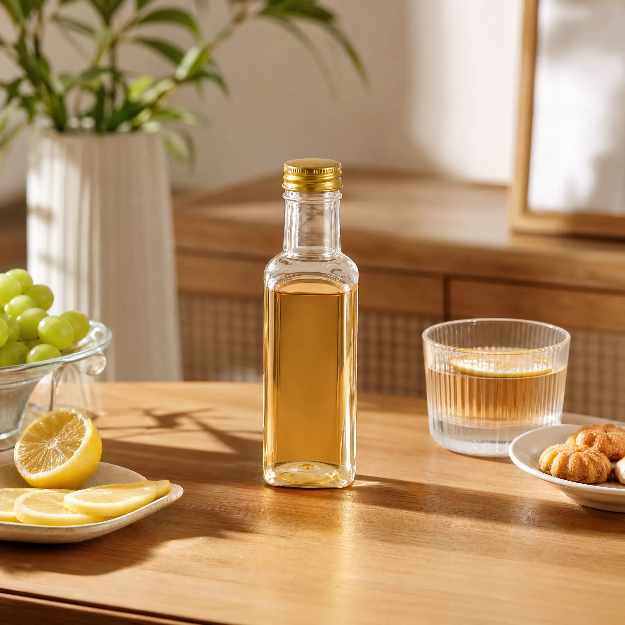 Transparent 50ml Plastic Beverage Bottle with Gold Cap for Travel Size Drinks Syrup Samples